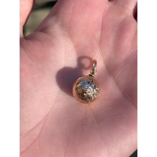 Vintage 10k Yellow Gold Scrollwork Ball Charm
