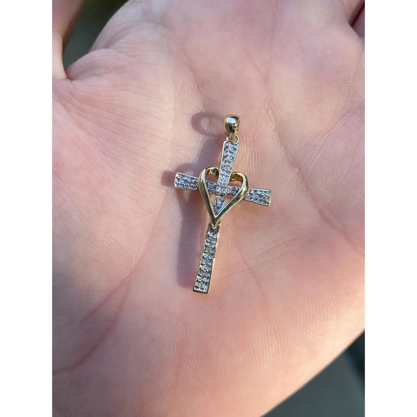 Vintage Solid 10k Yellow Gold Diamond Cross Charm