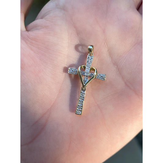 Vintage Solid 10k Yellow Gold Diamond Cross Charm