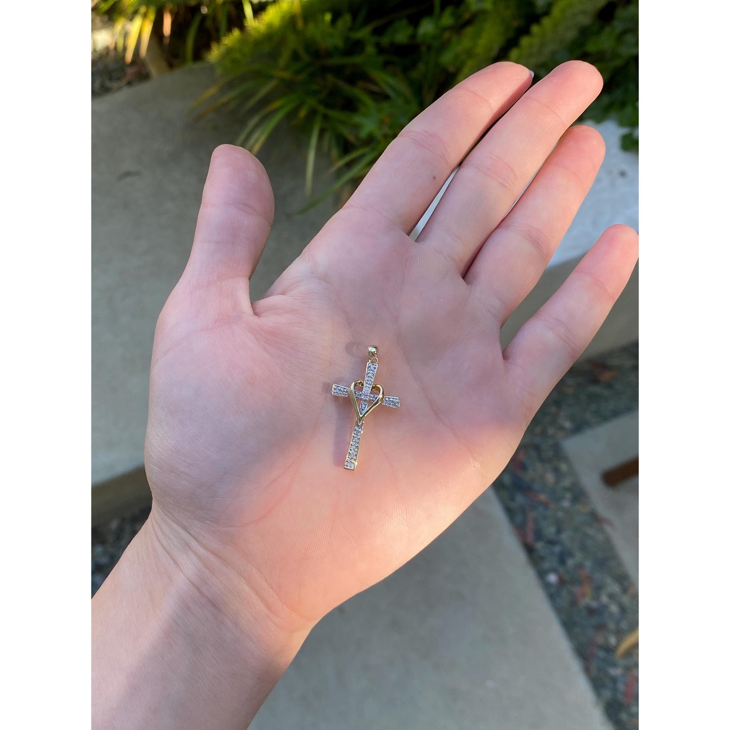 Vintage Solid 10k Yellow Gold Diamond Cross Charm