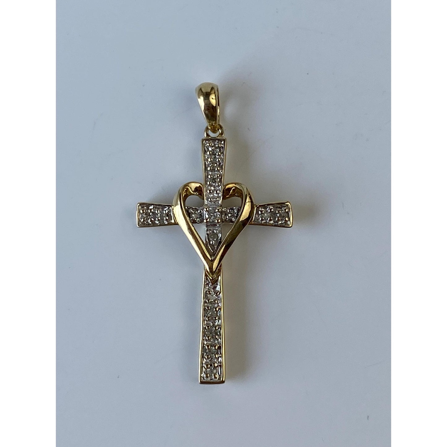 Vintage Solid 10k Yellow Gold Diamond Cross Charm