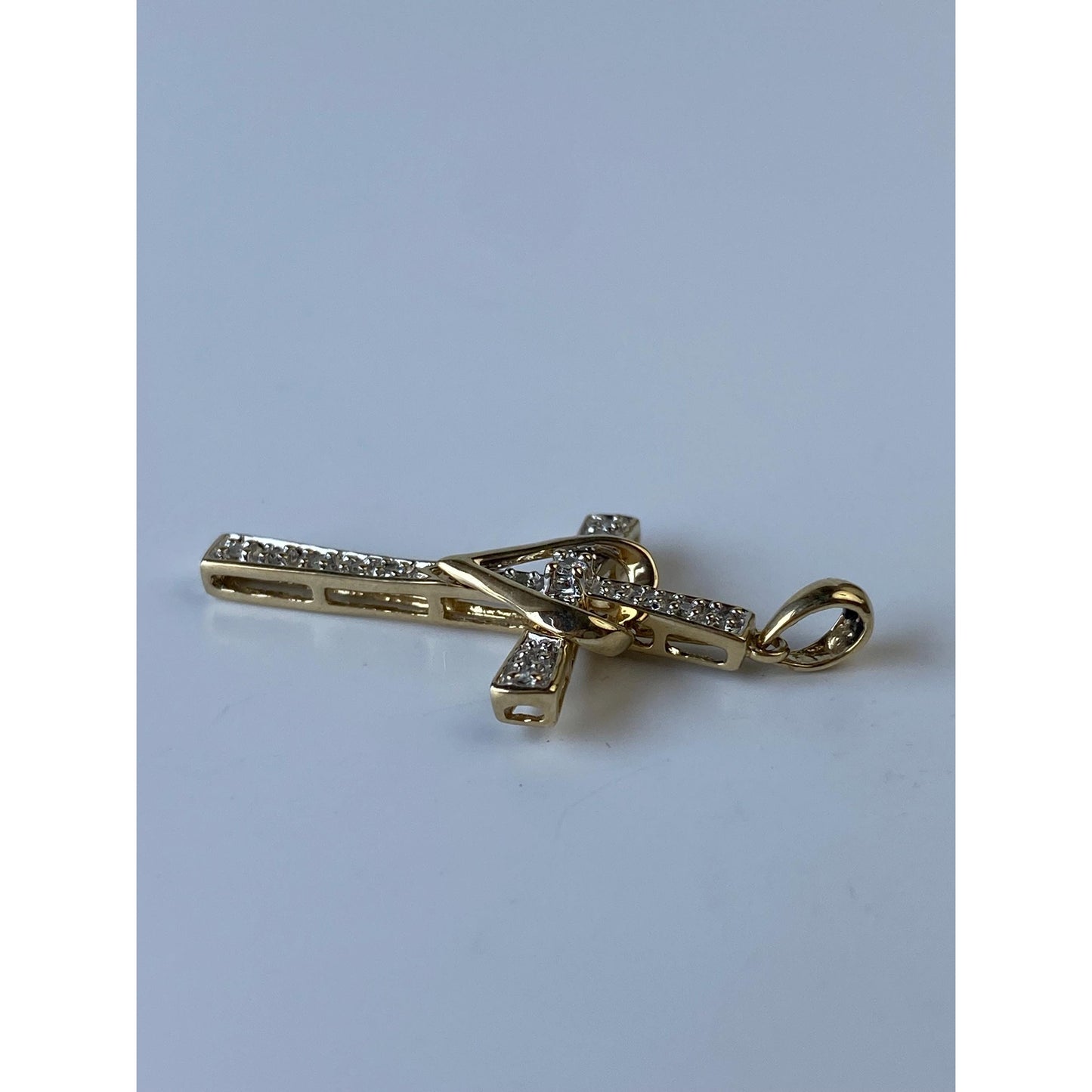 Vintage Solid 10k Yellow Gold Diamond Cross Charm