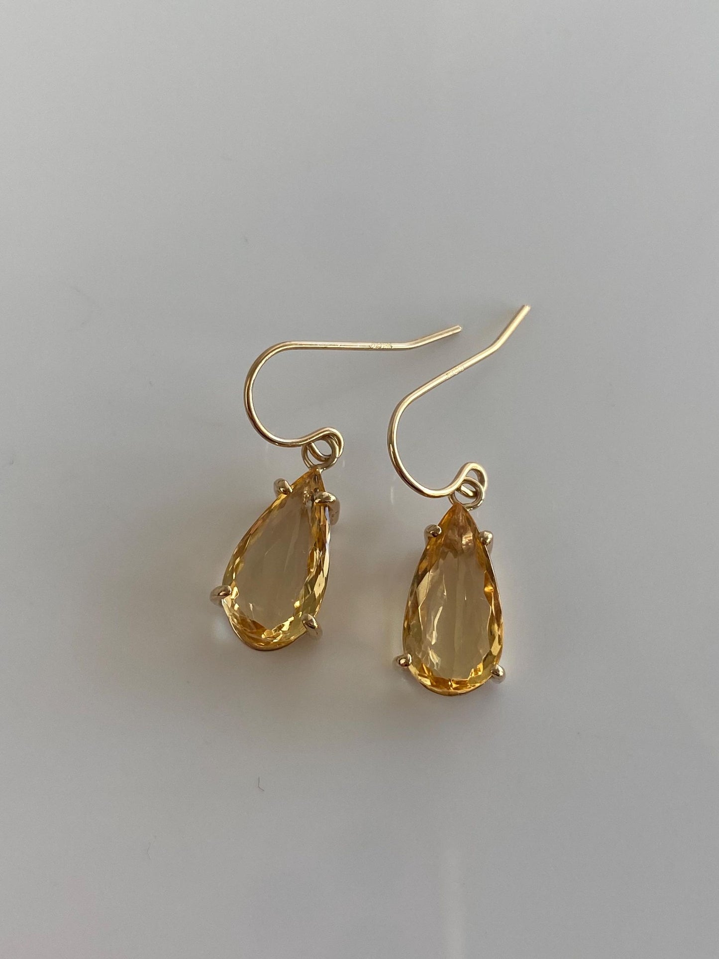 Vintage Solid 10k Yellow Gold Citrine Dangle Earrings