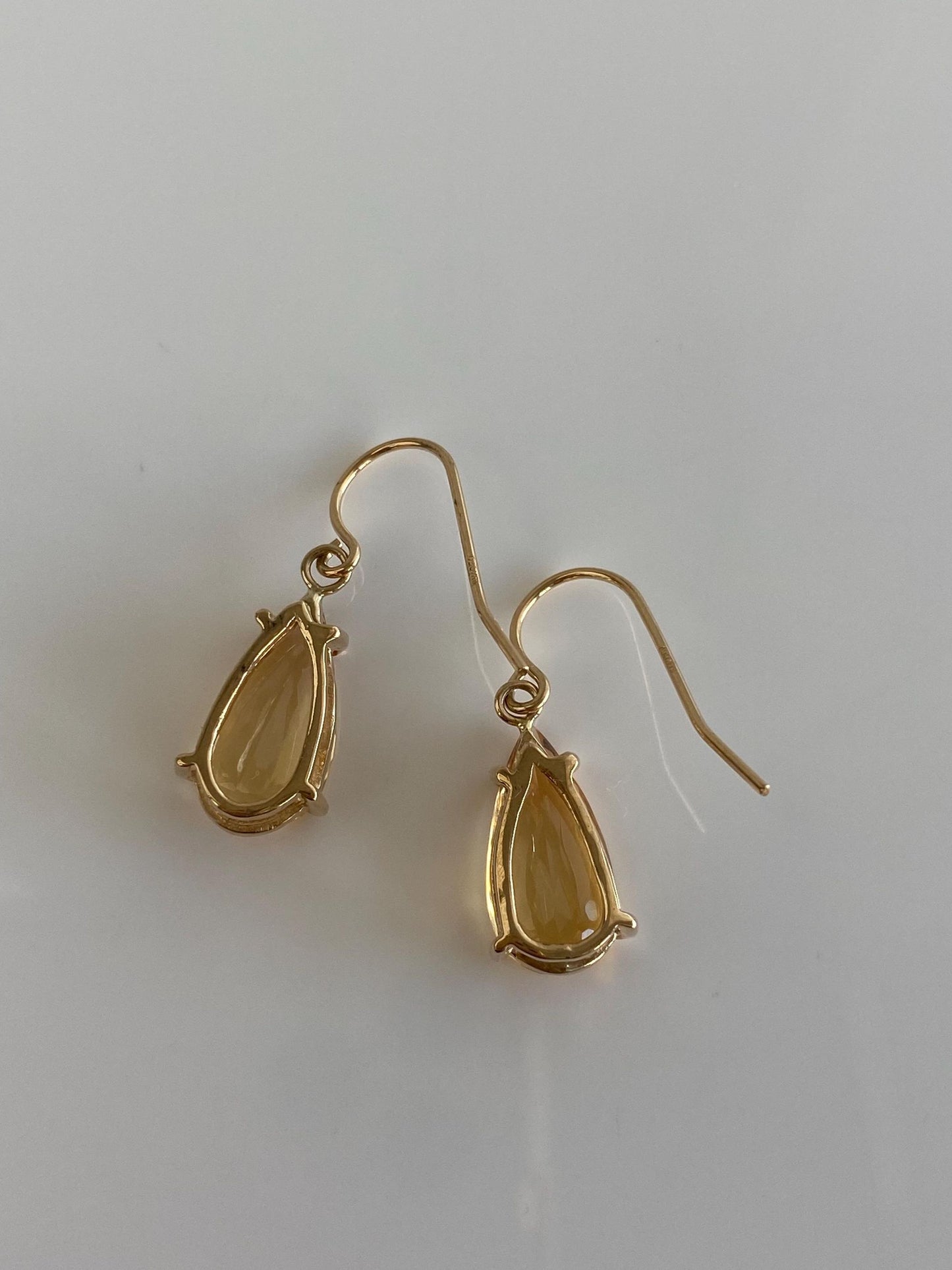 Vintage Solid 10k Yellow Gold Citrine Dangle Earrings