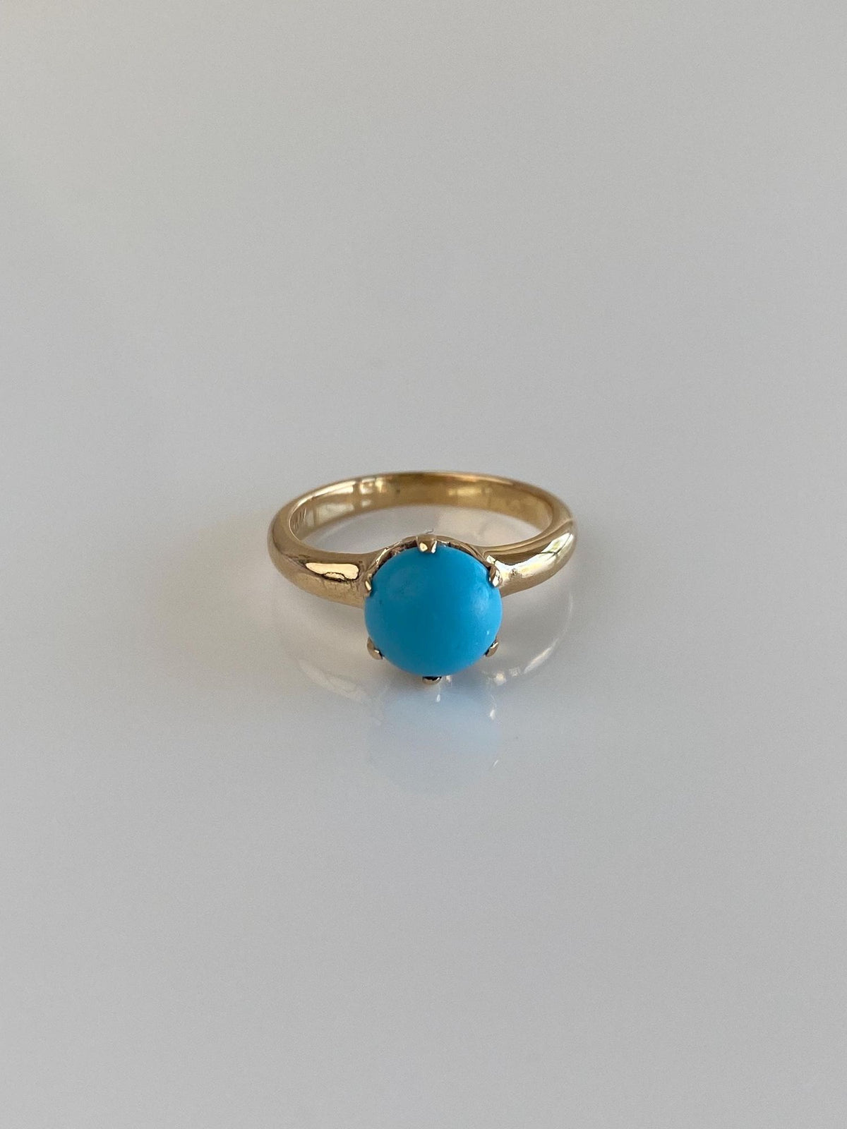 Vintage Solid 14k Yellow Gold Turquoise Ring - Size 4.75