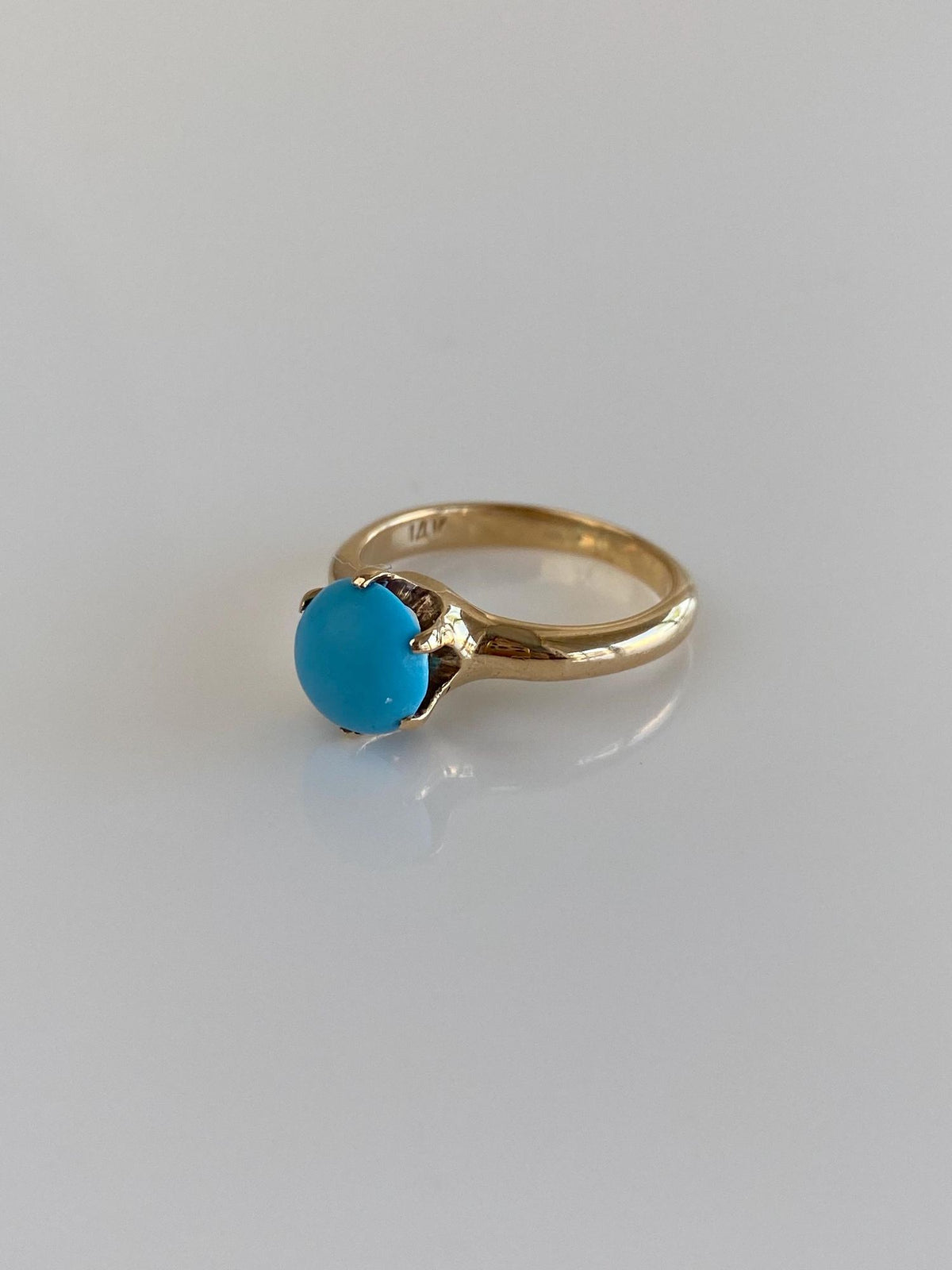 Vintage Solid 14k Yellow Gold Turquoise Ring - Size 4.75
