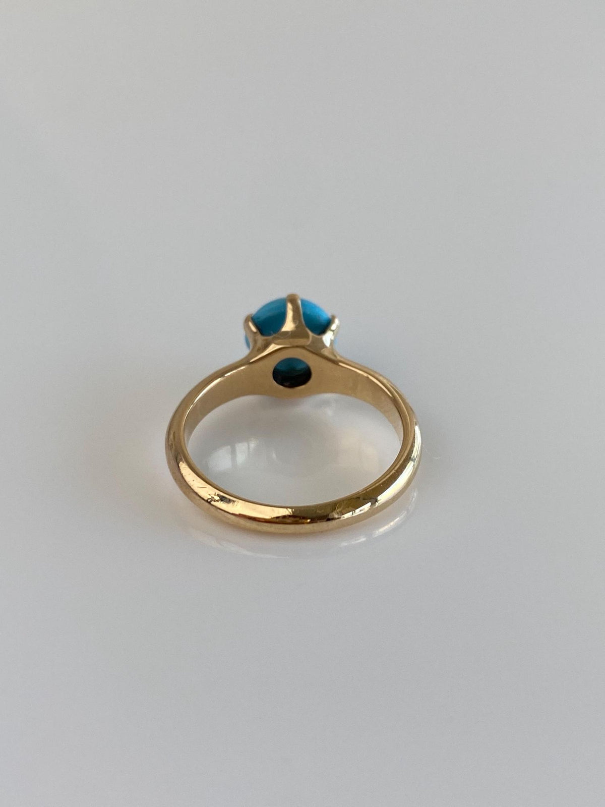 Vintage Solid 14k Yellow Gold Turquoise Ring - Size 4.75