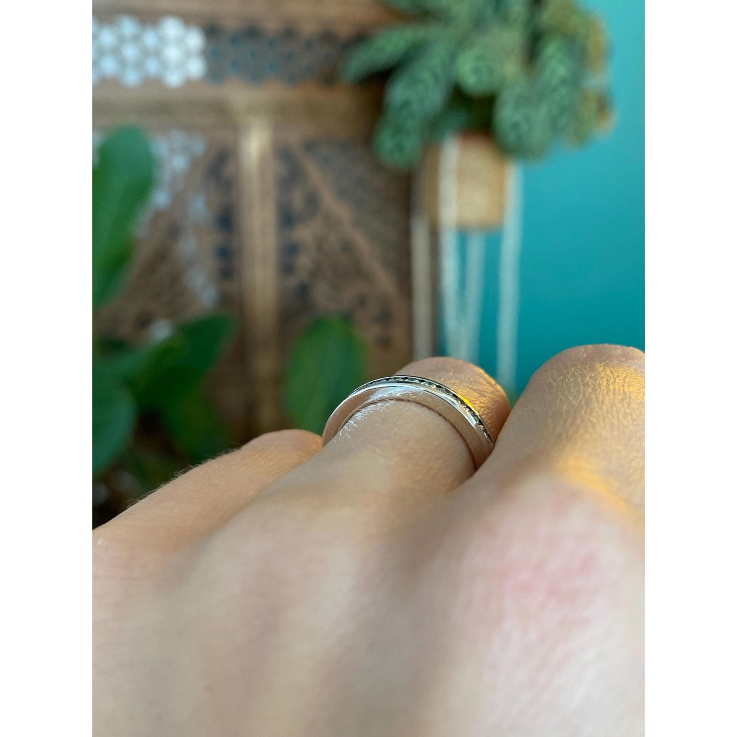 Vintage Solid 14k White Gold Diamond Ring Band - Size 5.25