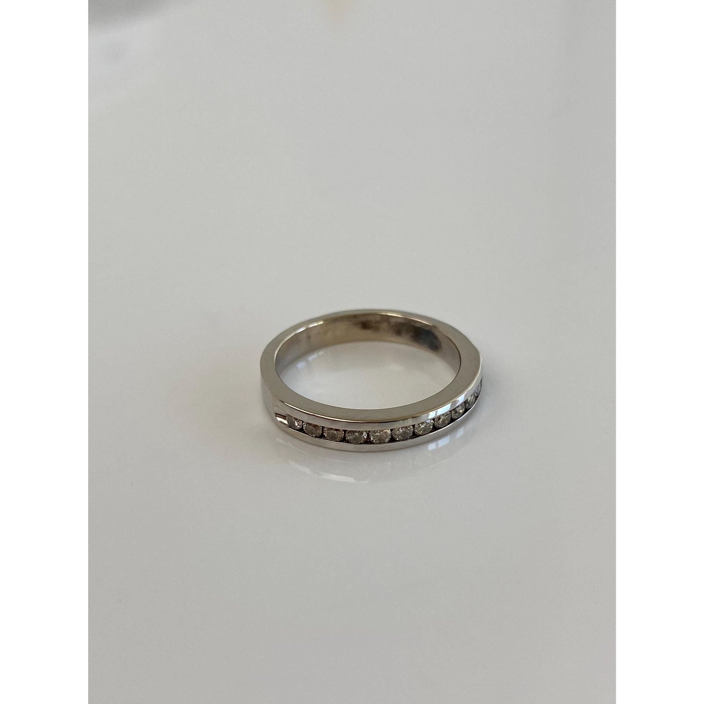 Vintage Solid 14k White Gold Diamond Ring Band - Size 5.25