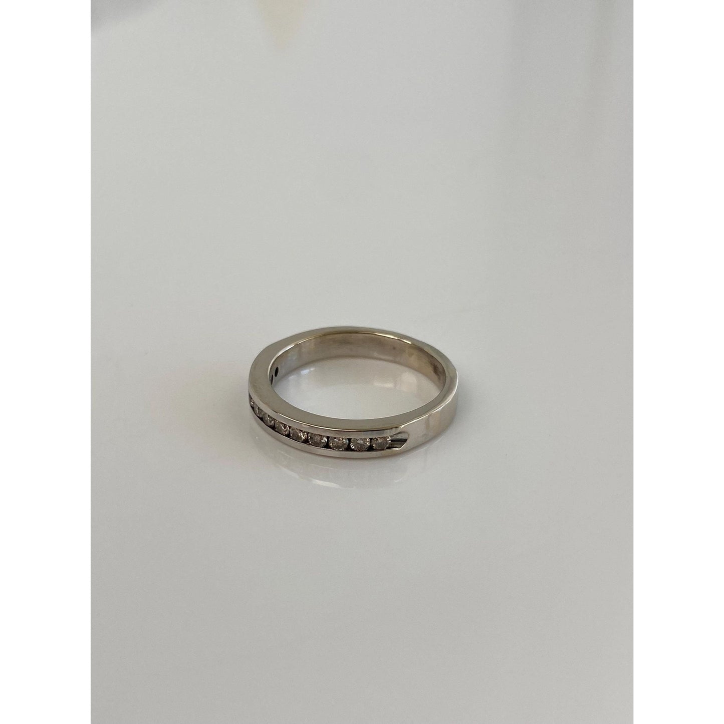 Vintage Solid 14k White Gold Diamond Ring Band - Size 5.25