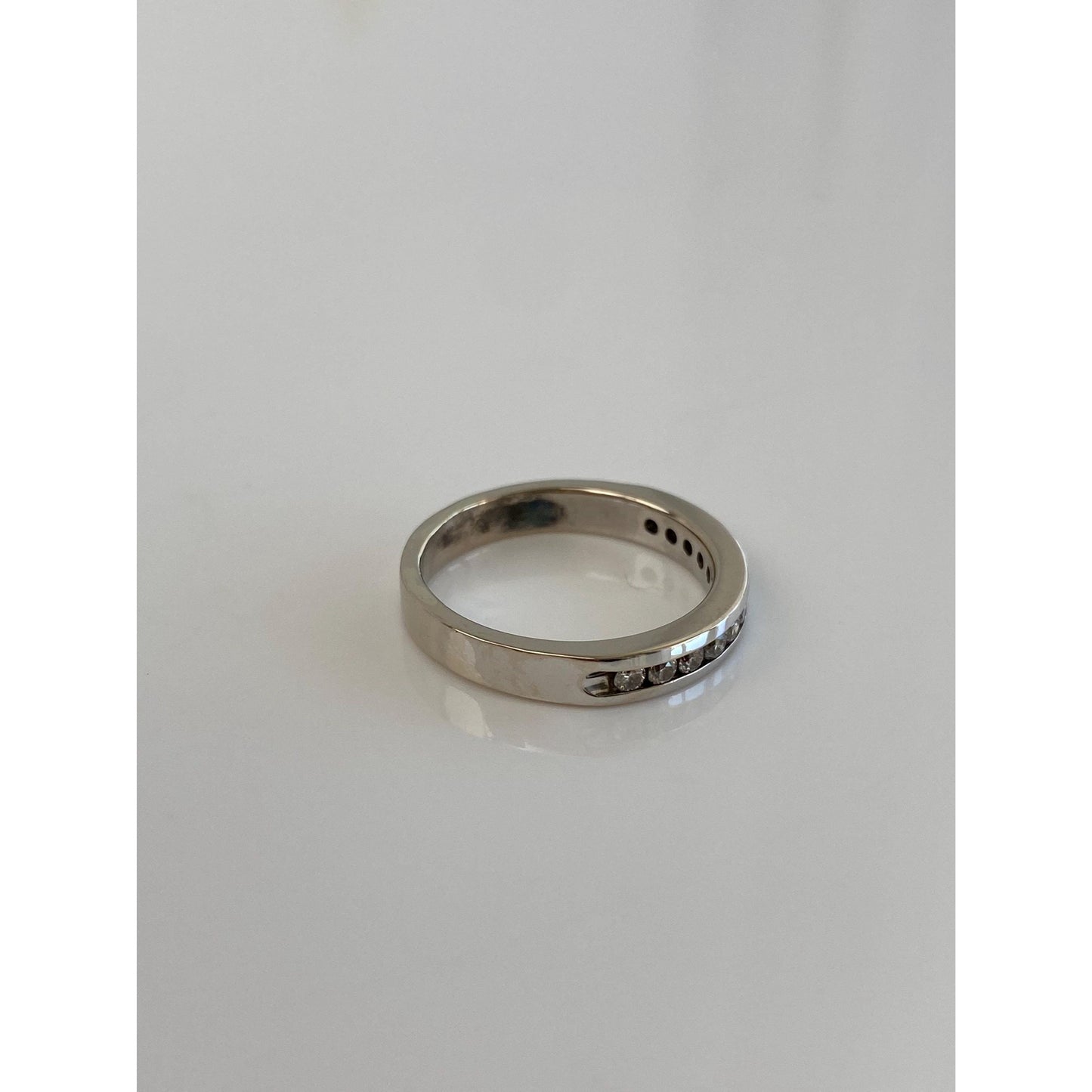 Vintage Solid 14k White Gold Diamond Ring Band - Size 5.25