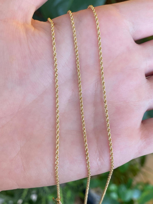 Vintage Solid 14k Yellow Gold Long Slim Rope Chain Necklace - 29.75 inches