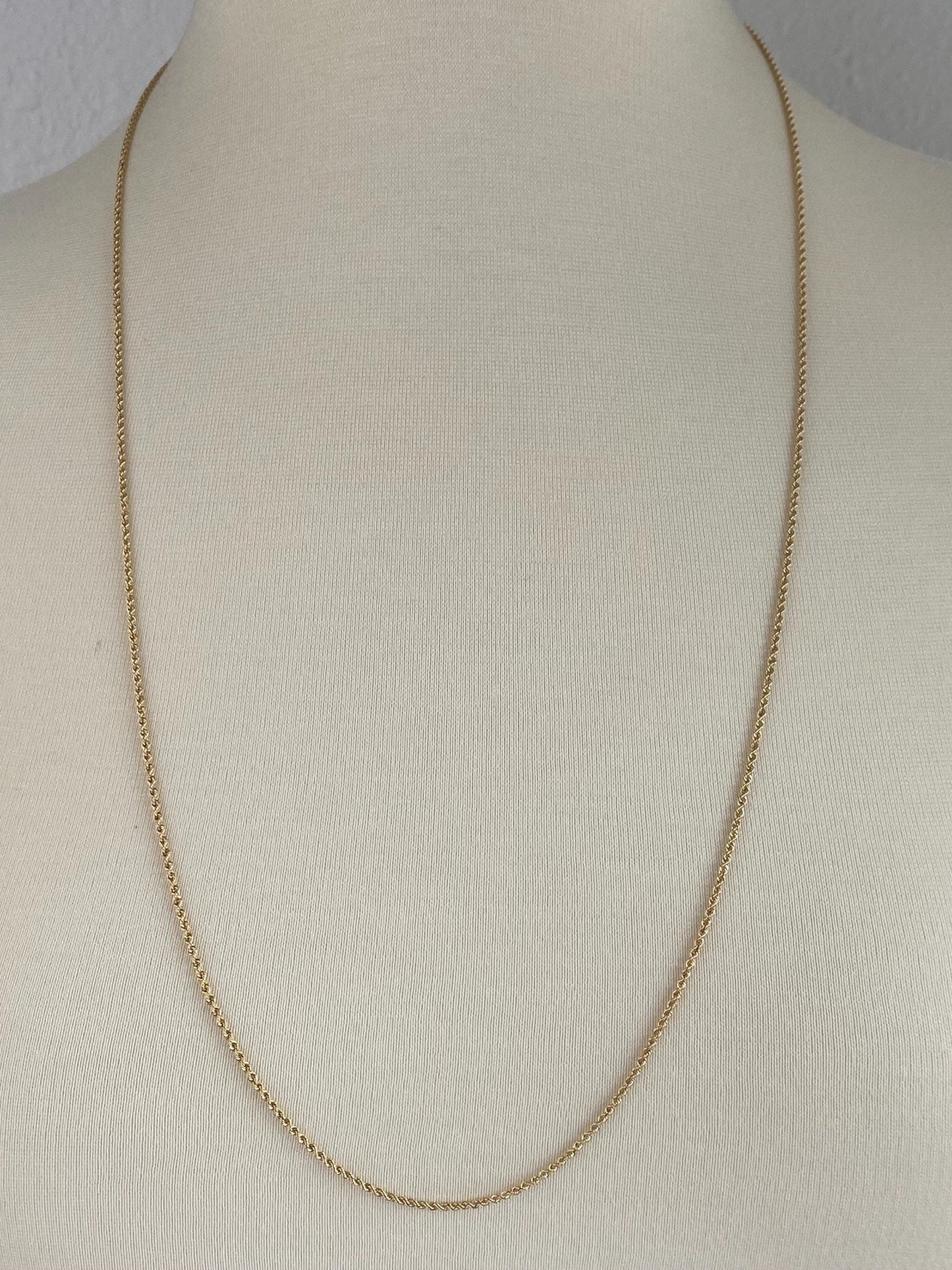 Vintage Solid 14k Yellow Gold Long Slim Rope Chain Necklace - 29.75 inches