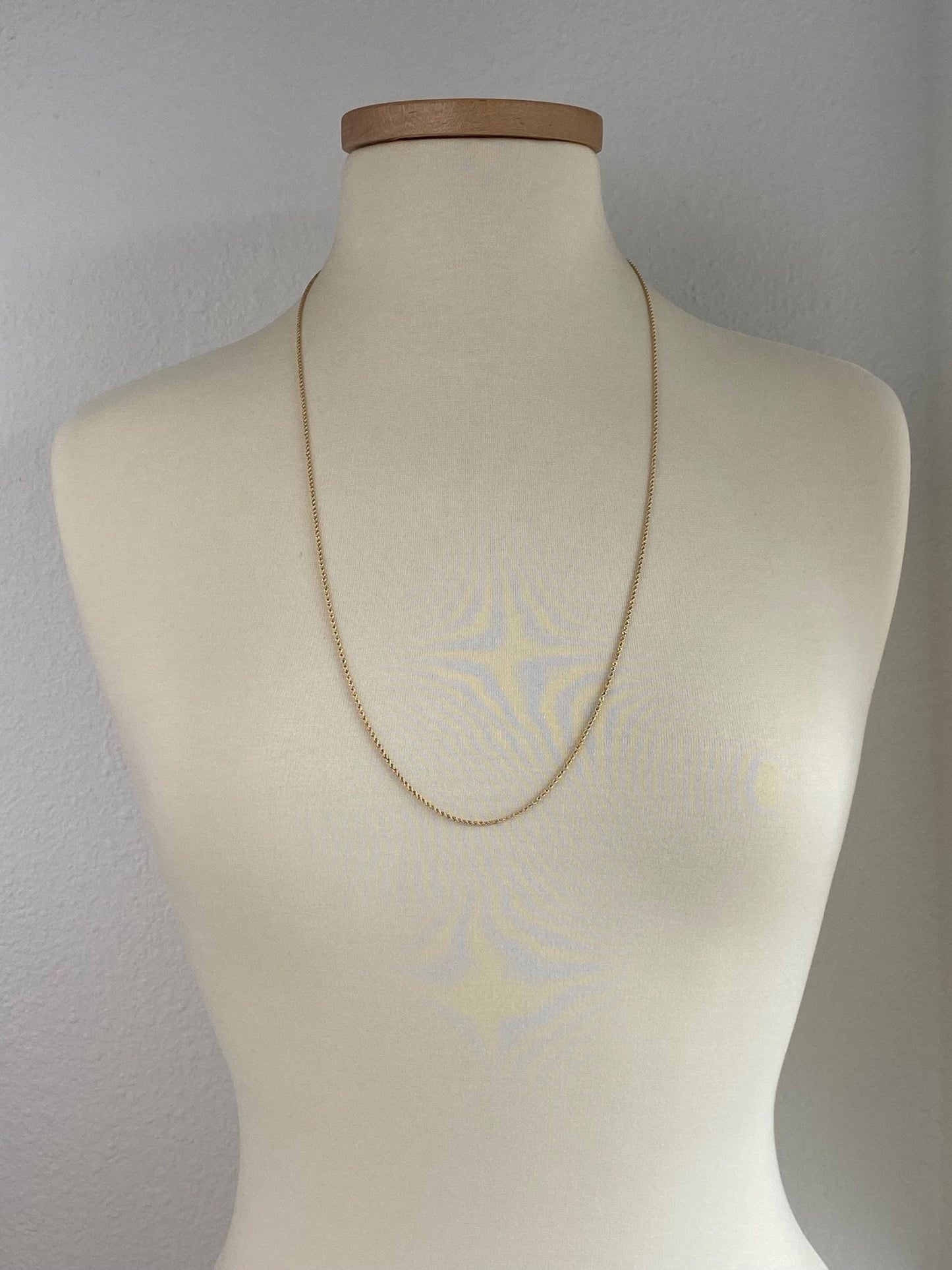 Vintage Solid 14k Yellow Gold Long Slim Rope Chain Necklace - 29.75 inches
