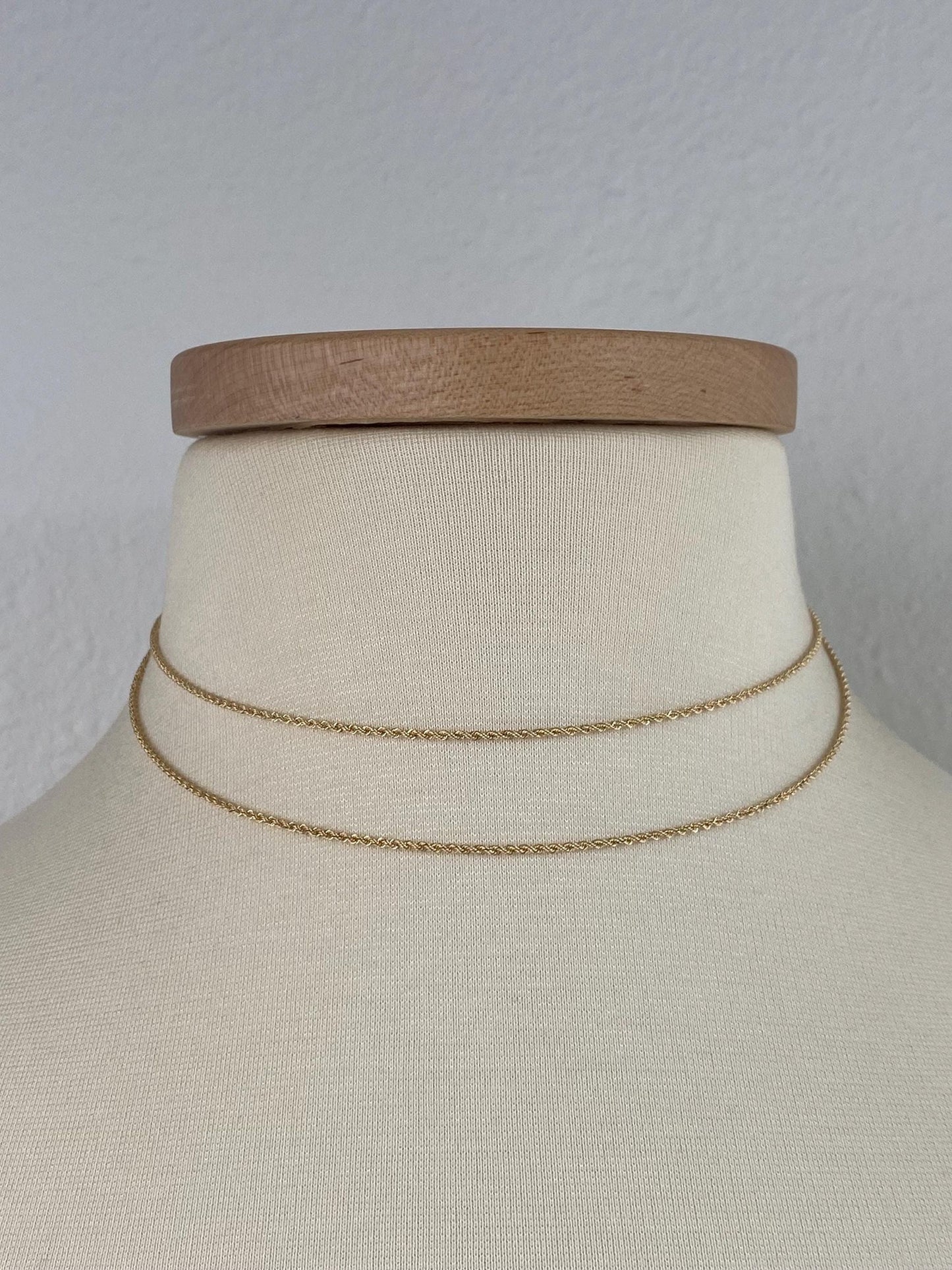 Vintage Solid 14k Yellow Gold Long Slim Rope Chain Necklace - 29.75 inches