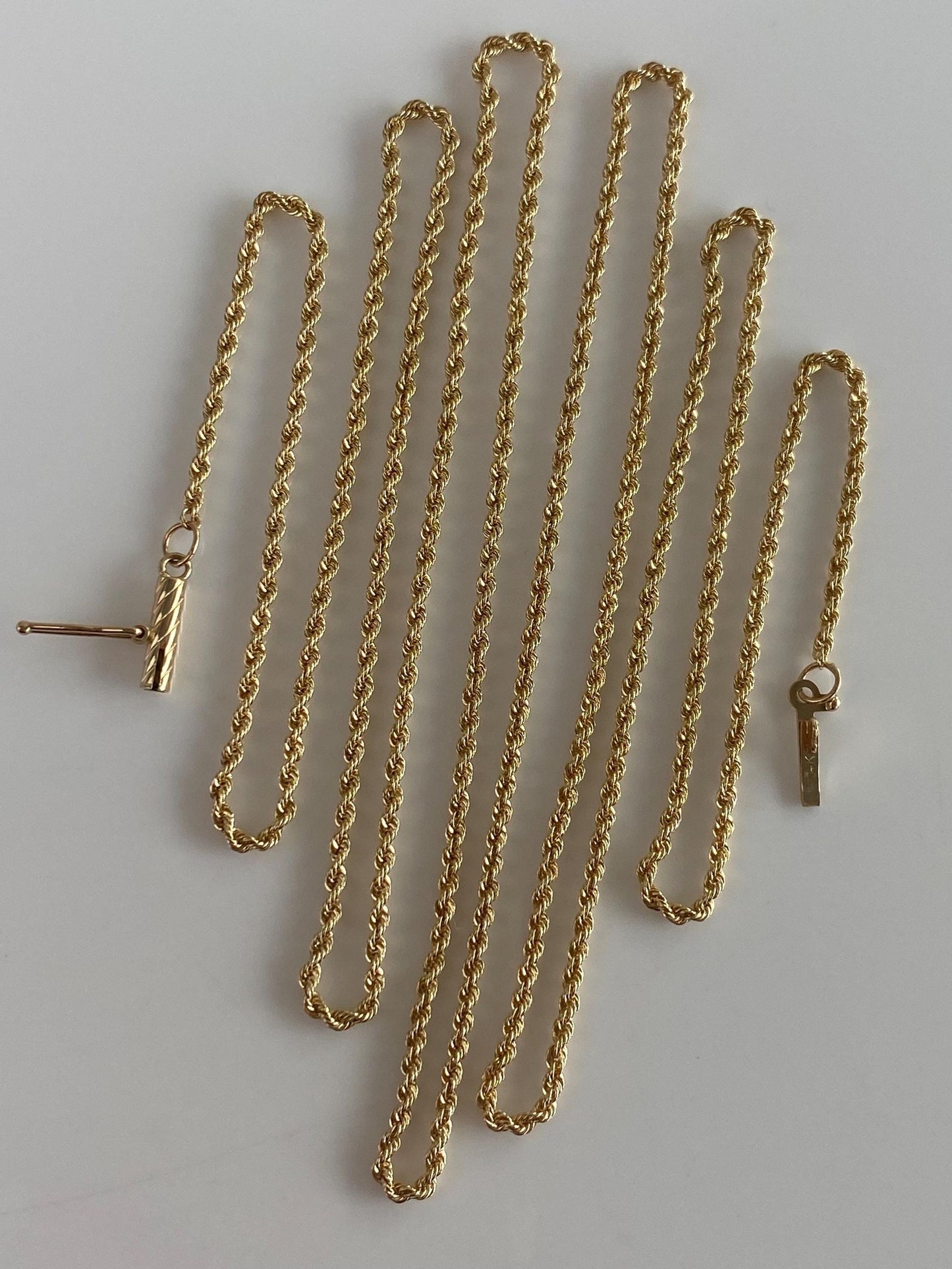 Vintage Solid 14k Yellow Gold Long Slim Rope Chain Necklace - 29.75 inches