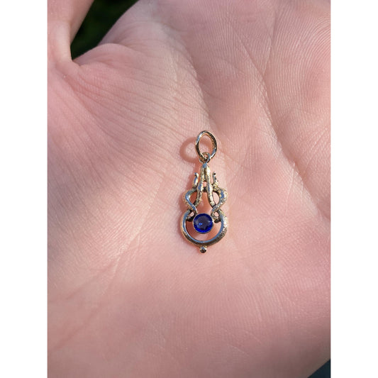 Vintage Solid 10k Yellow Gold Blue Cubic Zirconia Stick Pin Conversion Charm