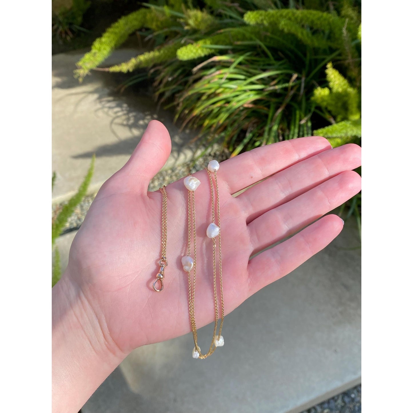 Vintage Solid 14k Yellow Gold Long Pearl Tight Cable Chain Charm Holder Necklace - 52 inches