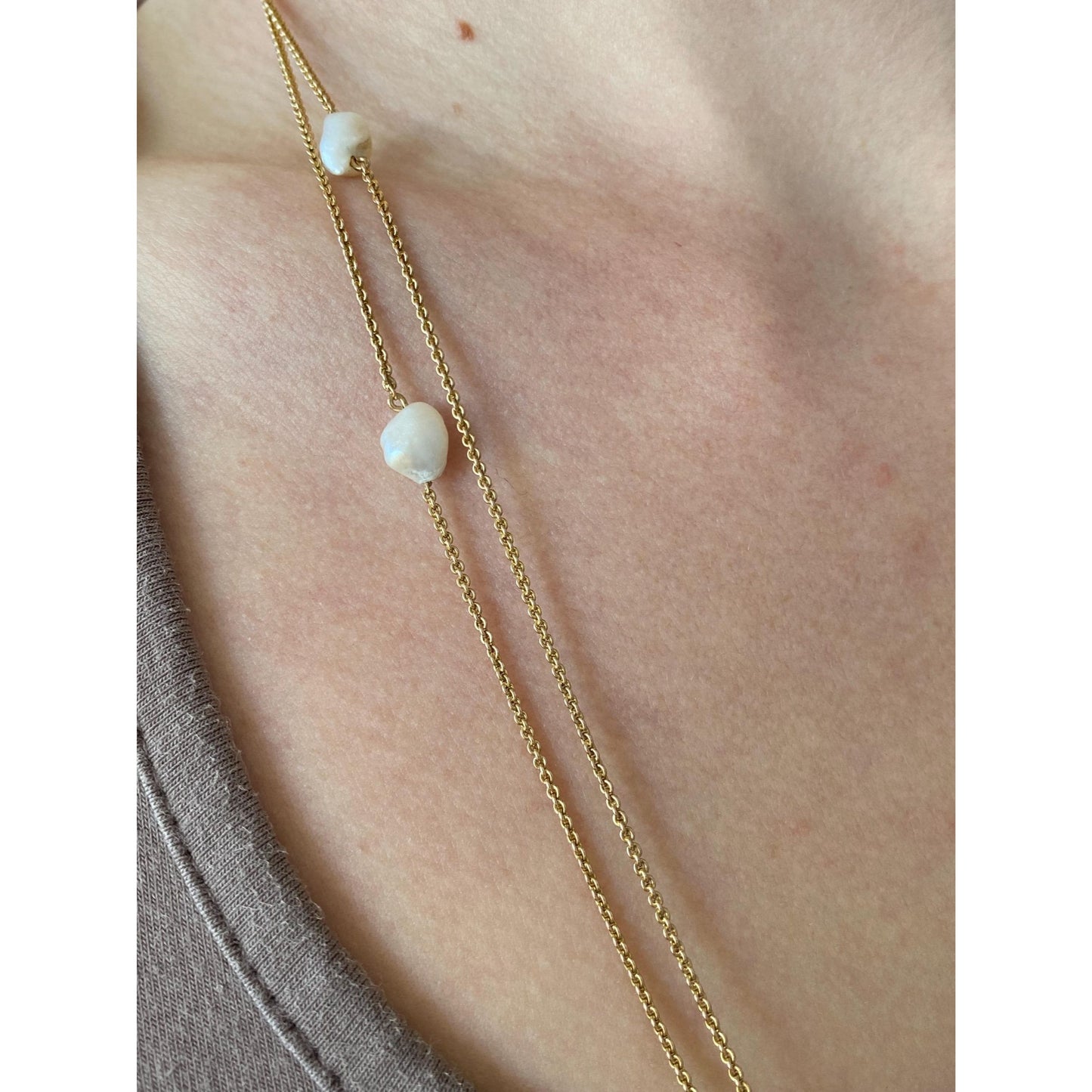 Vintage Solid 14k Yellow Gold Long Pearl Tight Cable Chain Charm Holder Necklace - 52 inches