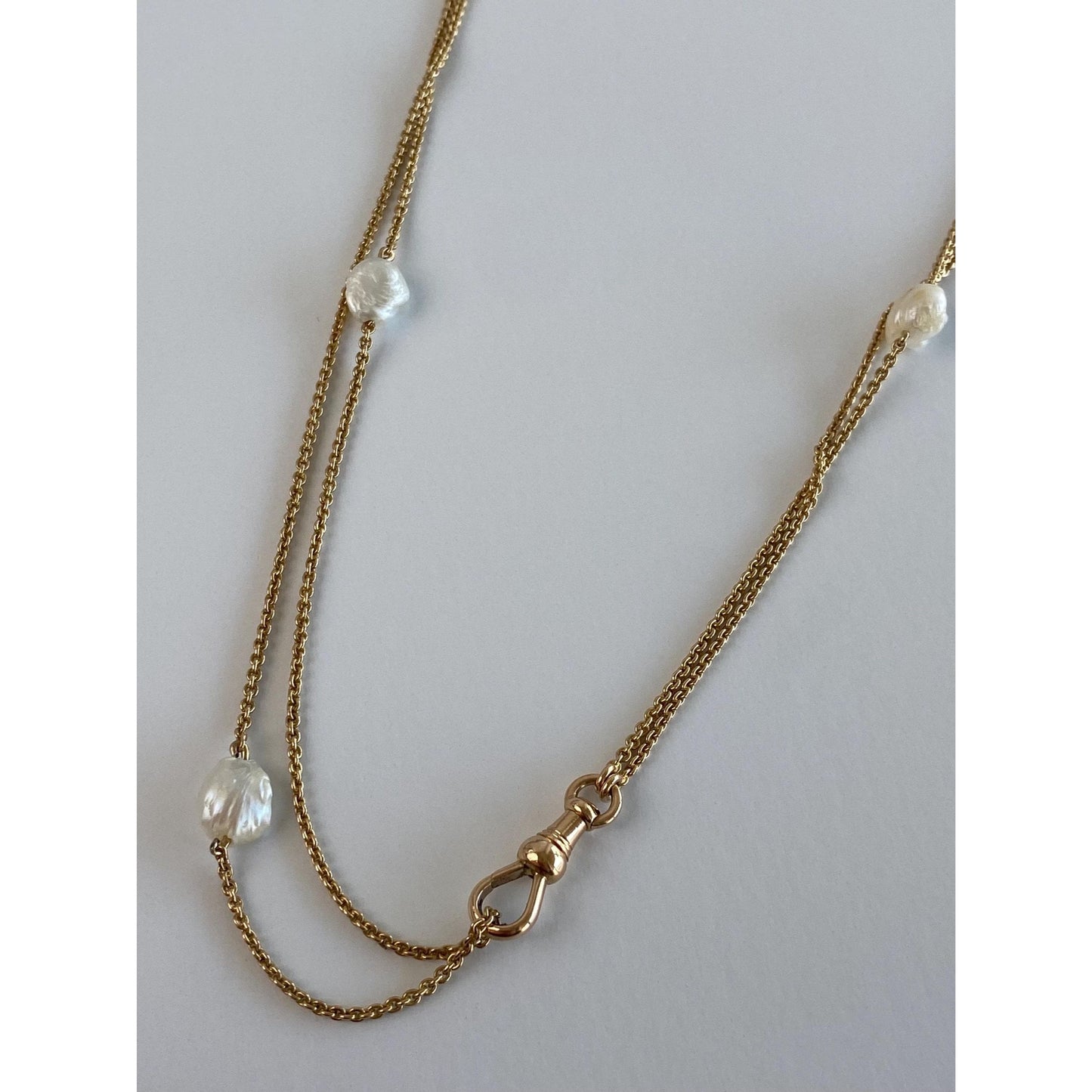 Vintage Solid 14k Yellow Gold Long Pearl Tight Cable Chain Charm Holder Necklace - 52 inches