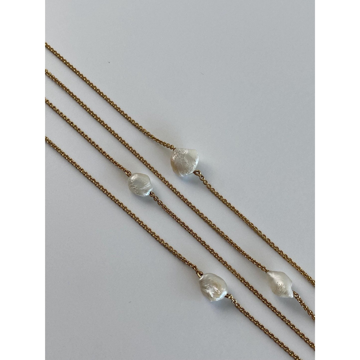 Vintage Solid 14k Yellow Gold Long Pearl Tight Cable Chain Charm Holder Necklace - 52 inches