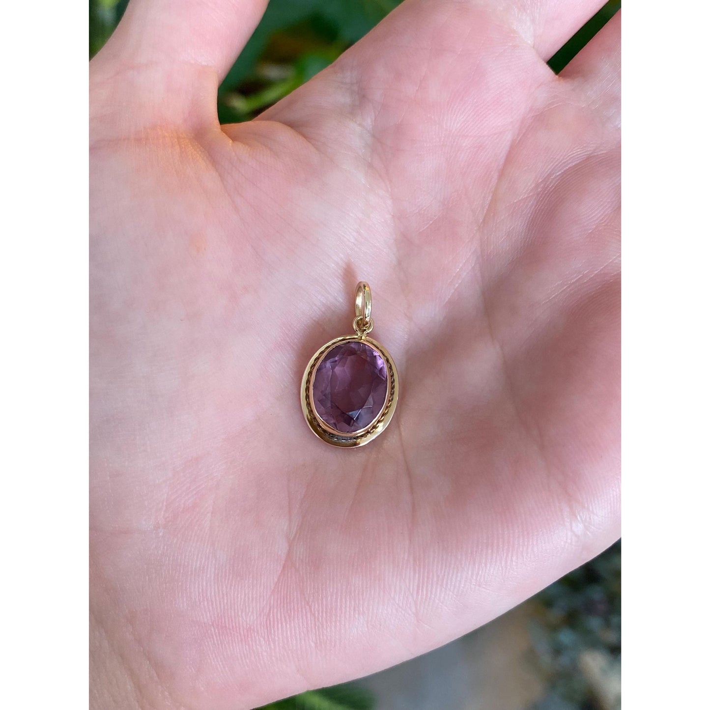 Vintage Solid 14k Yellow Gold Purple Cubic Zirconia Charm