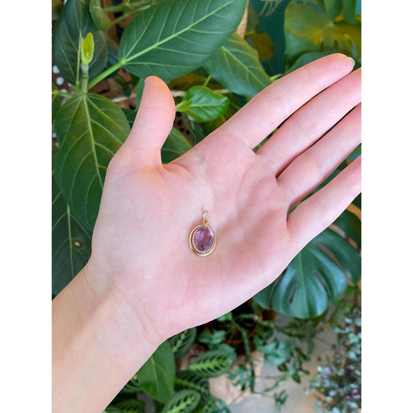 Vintage Solid 14k Yellow Gold Purple Cubic Zirconia Charm