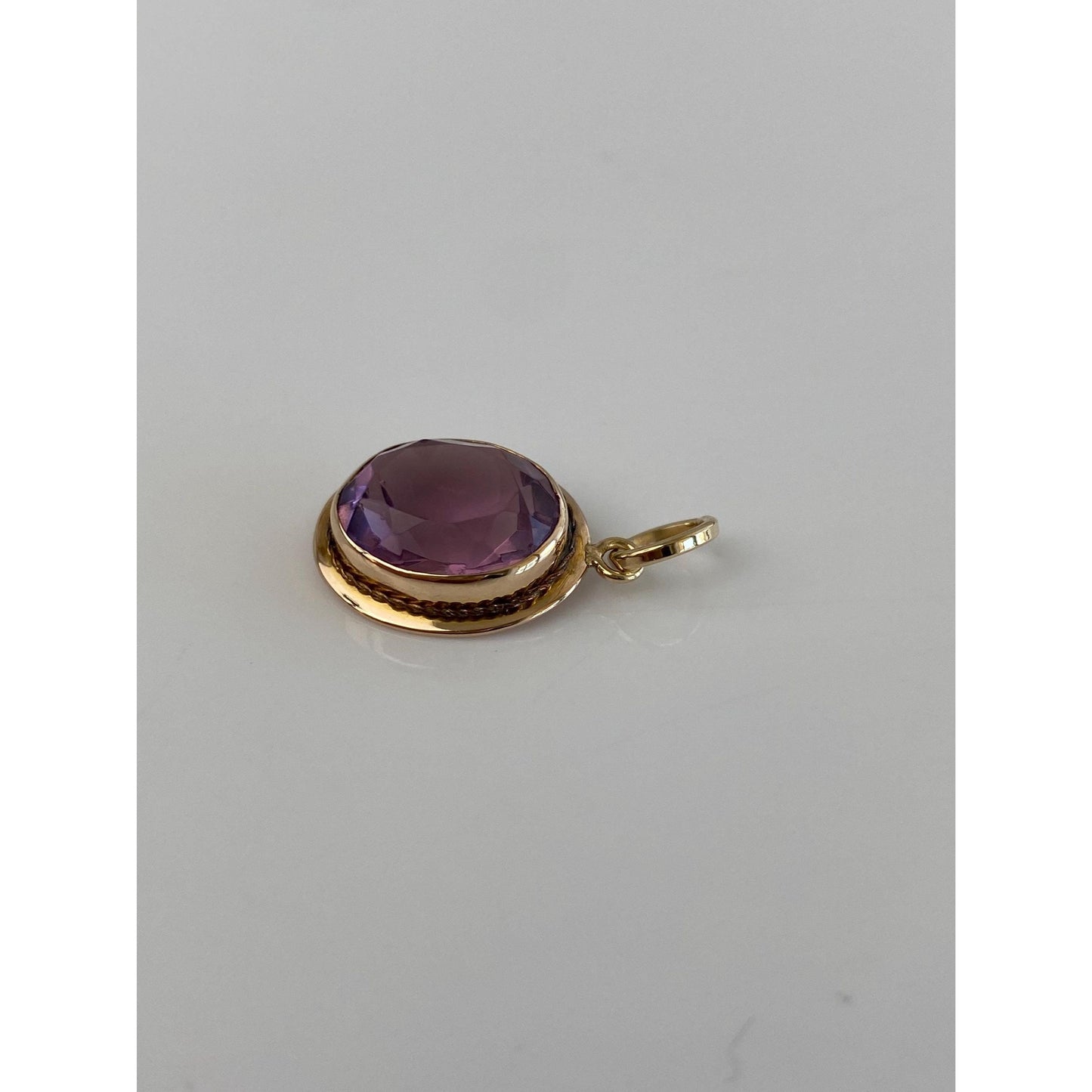 Vintage Solid 14k Yellow Gold Purple Cubic Zirconia Charm