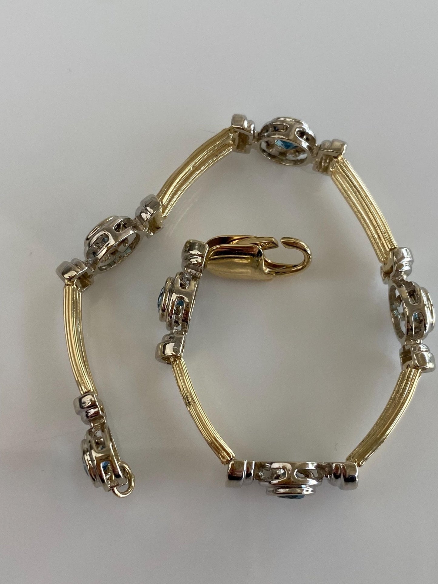 Vintage Solid 14k White & Yellow Gold Topaz Link Bracelet - 7 inches