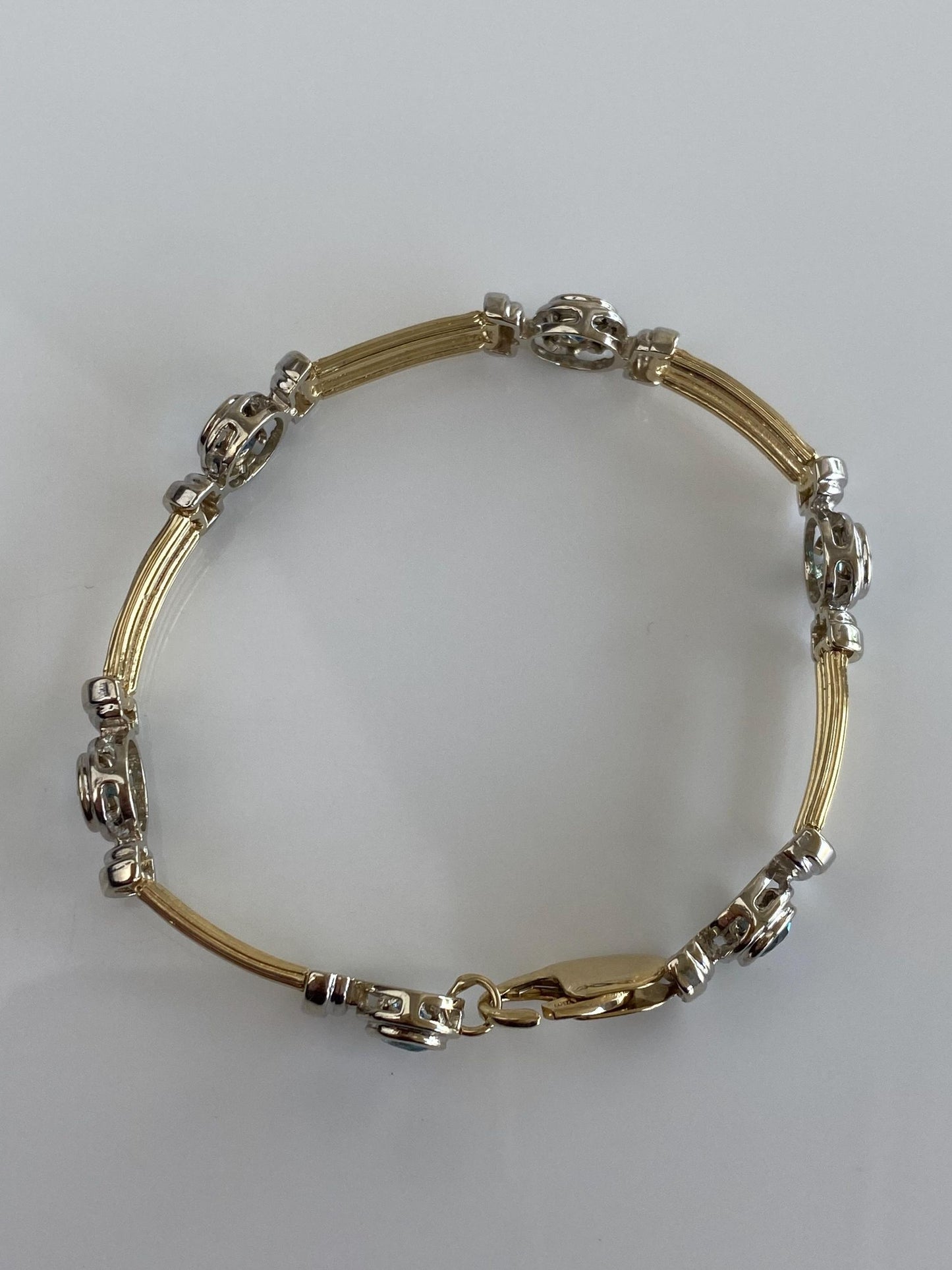 Vintage Solid 14k White & Yellow Gold Topaz Link Bracelet - 7 inches
