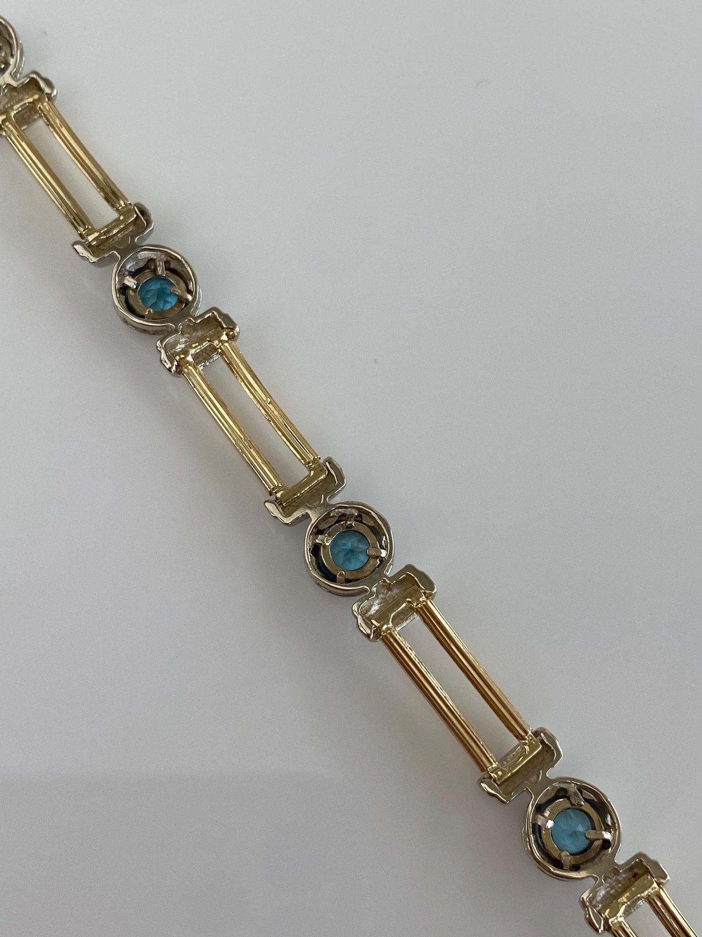 Vintage Solid 14k White & Yellow Gold Topaz Link Bracelet - 7 inches