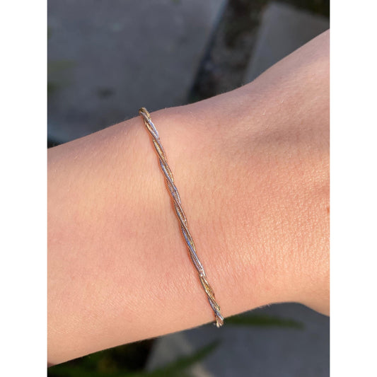Vintage Solid 14k Tri Tone Gold Twisted Snake Chain Bracelet - 7.25 inches