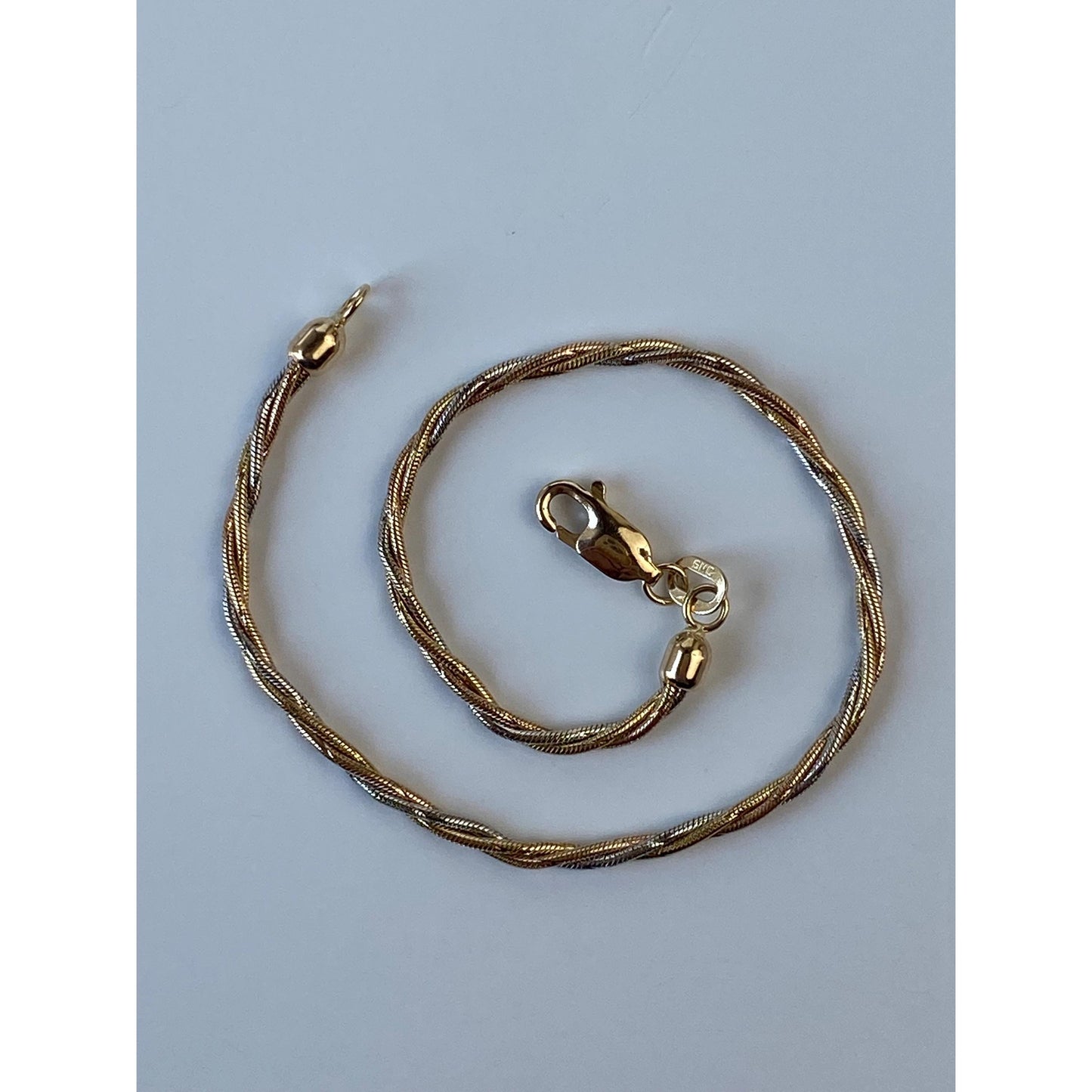Vintage Solid 14k Tri Tone Gold Twisted Snake Chain Bracelet - 7.25 inches