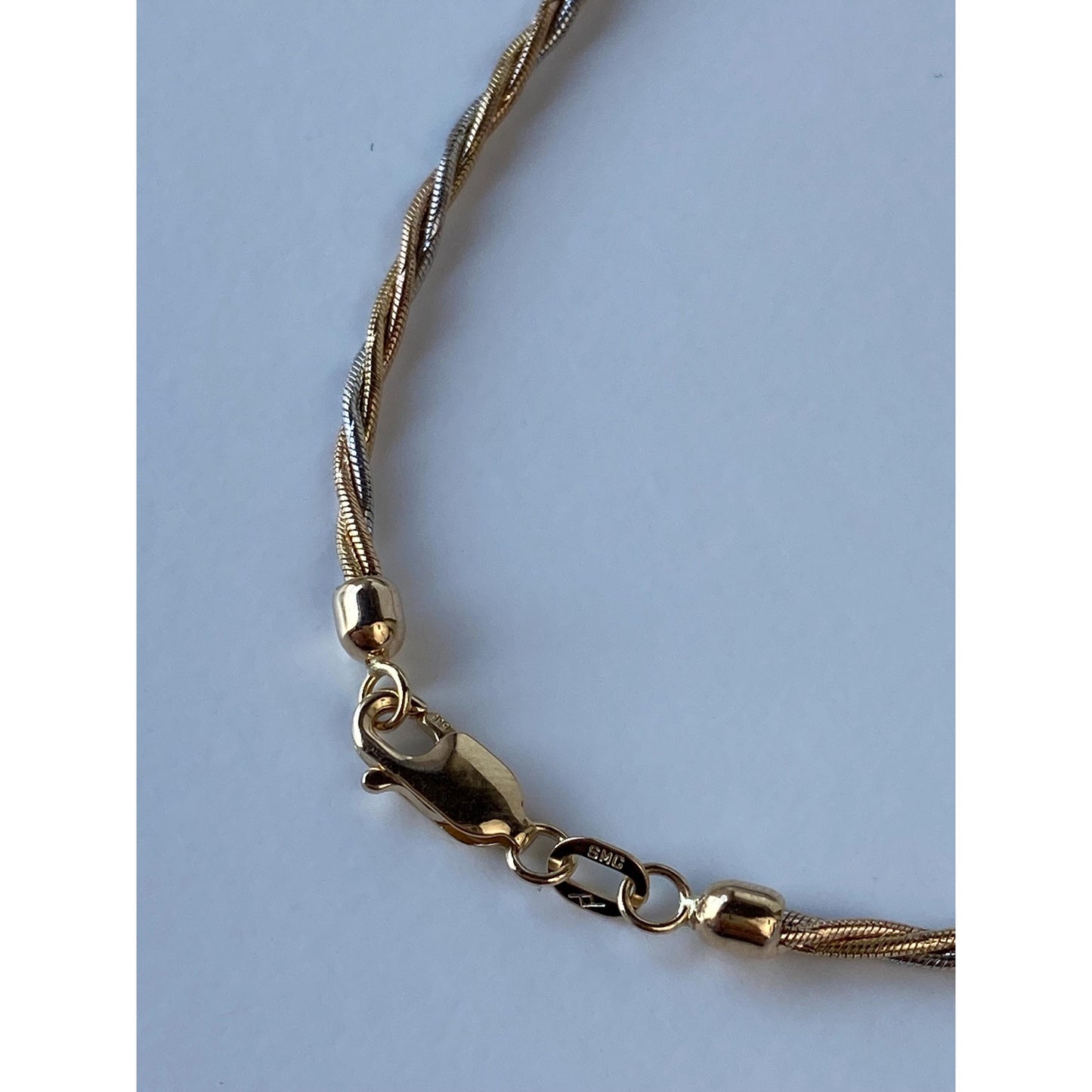 Vintage Solid 14k Tri Tone Gold Twisted Snake Chain Bracelet - 7.25 inches