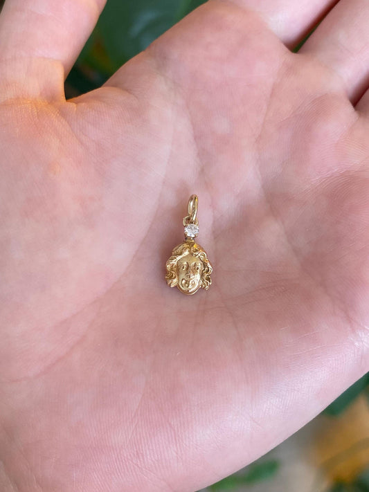 Solid 14k Yellow Gold Clear Sapphire Face Stick Pin Charm
