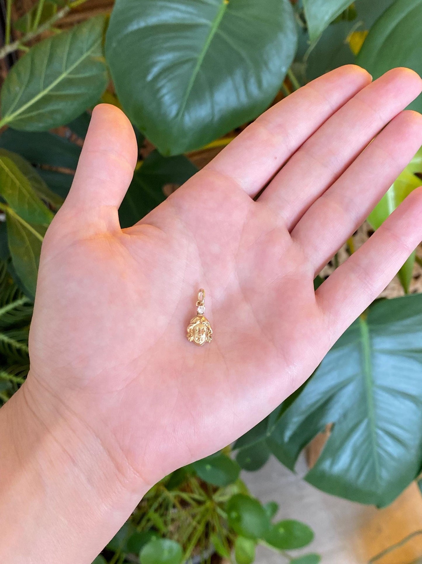 Solid 14k Yellow Gold Clear Sapphire Face Stick Pin Charm