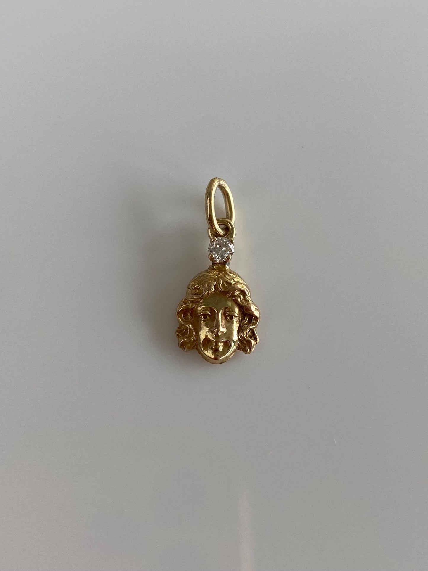 Solid 14k Yellow Gold Clear Sapphire Face Stick Pin Charm