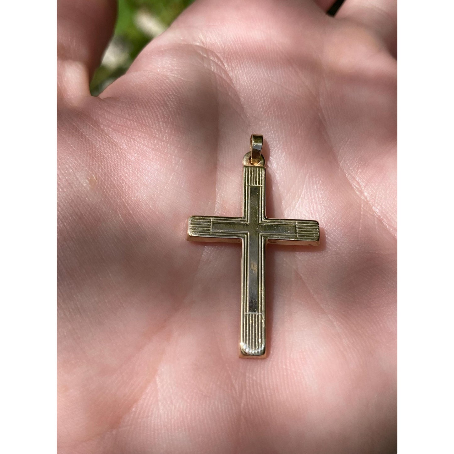 Vintage 14k Yellow Gold Lined Cross Charm