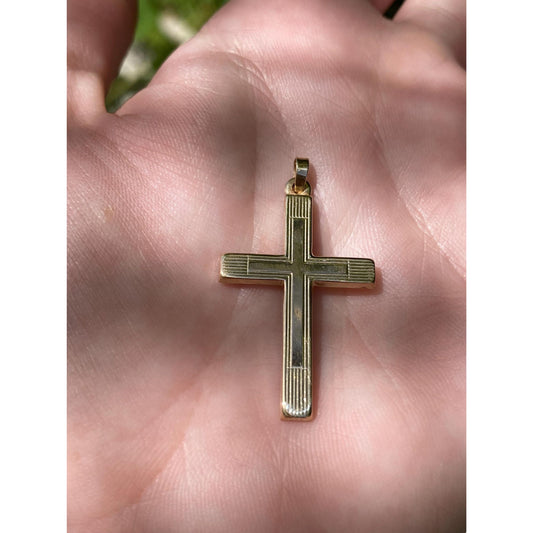 Vintage 14k Yellow Gold Lined Cross Charm