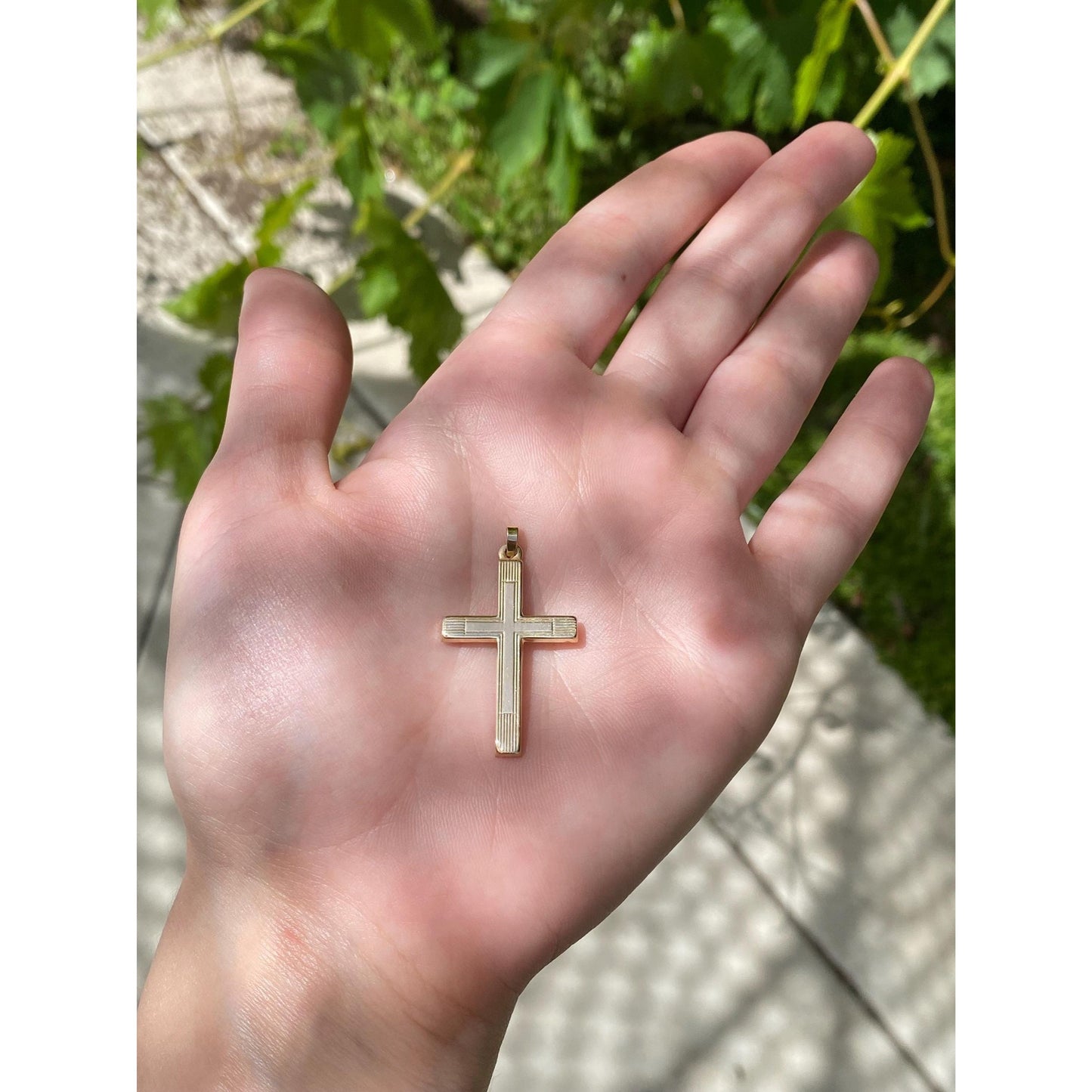 Vintage 14k Yellow Gold Lined Cross Charm