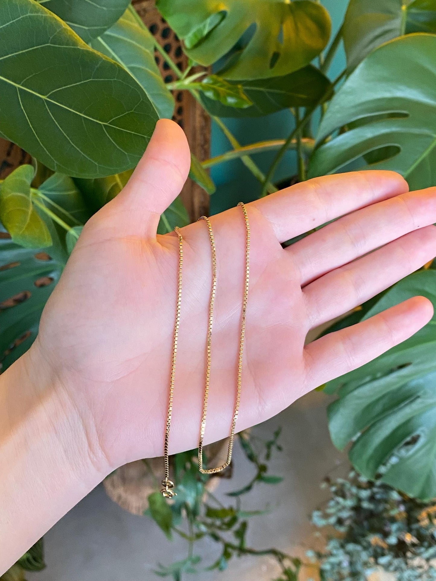 Vintage Solid 18k Yellow Gold Box Chain Necklace - 15.75 inches