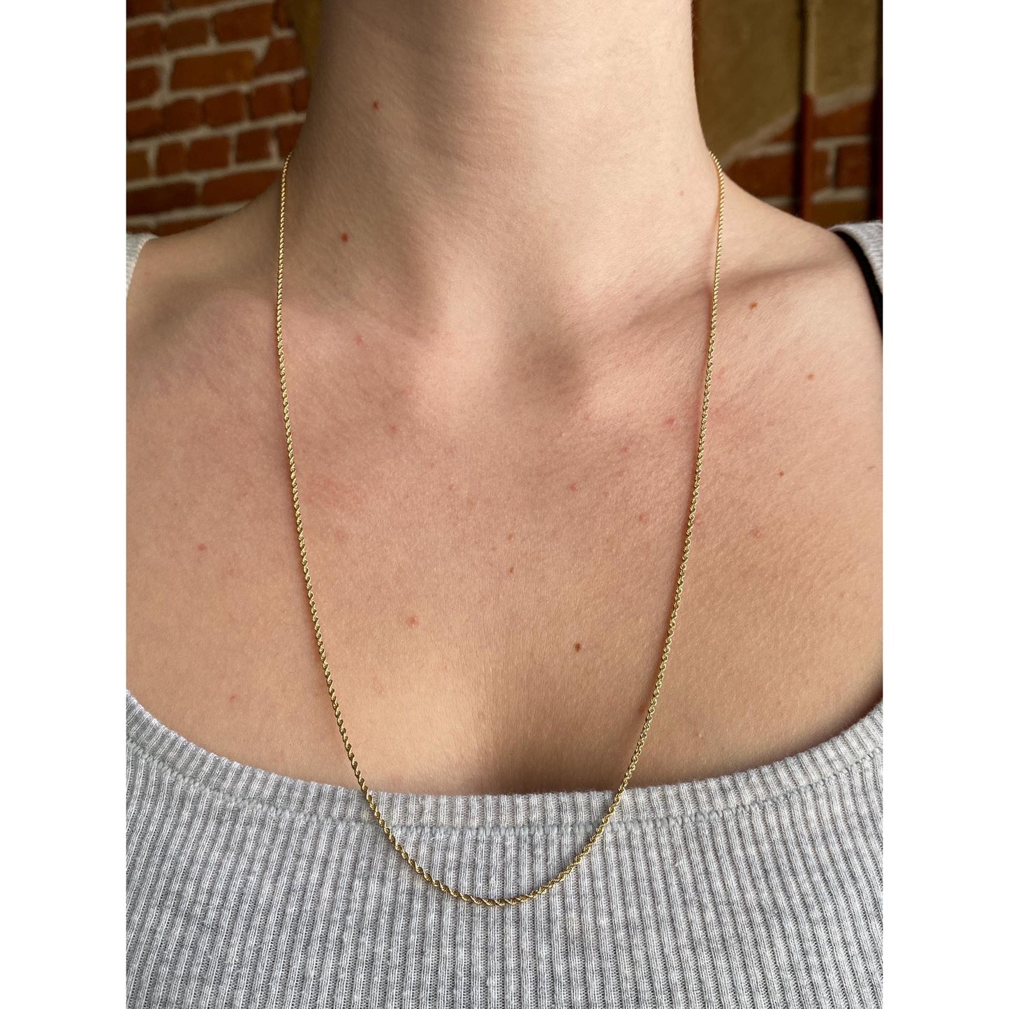 Vintage Solid 14k Yellow Gold Dainty Rope Chain Necklace - 24 inches