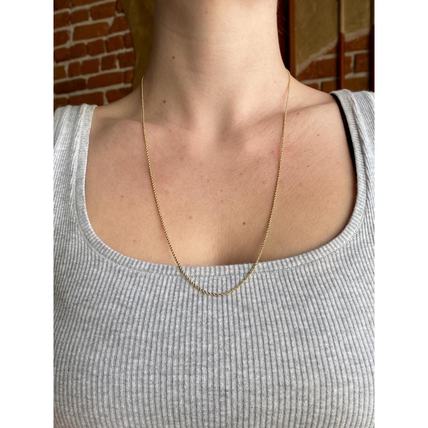 Vintage Solid 14k Yellow Gold Dainty Rope Chain Necklace - 24 inches