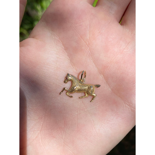 Vintage Solid 14k Yellow Gold Running Horse Charm