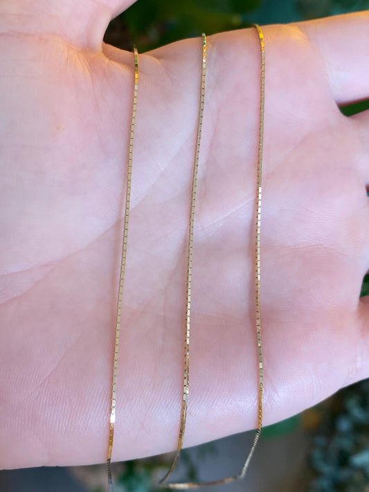 Vintage Solid 14k Yellow Gold Long Box Chain Necklace - 24.25 inches
