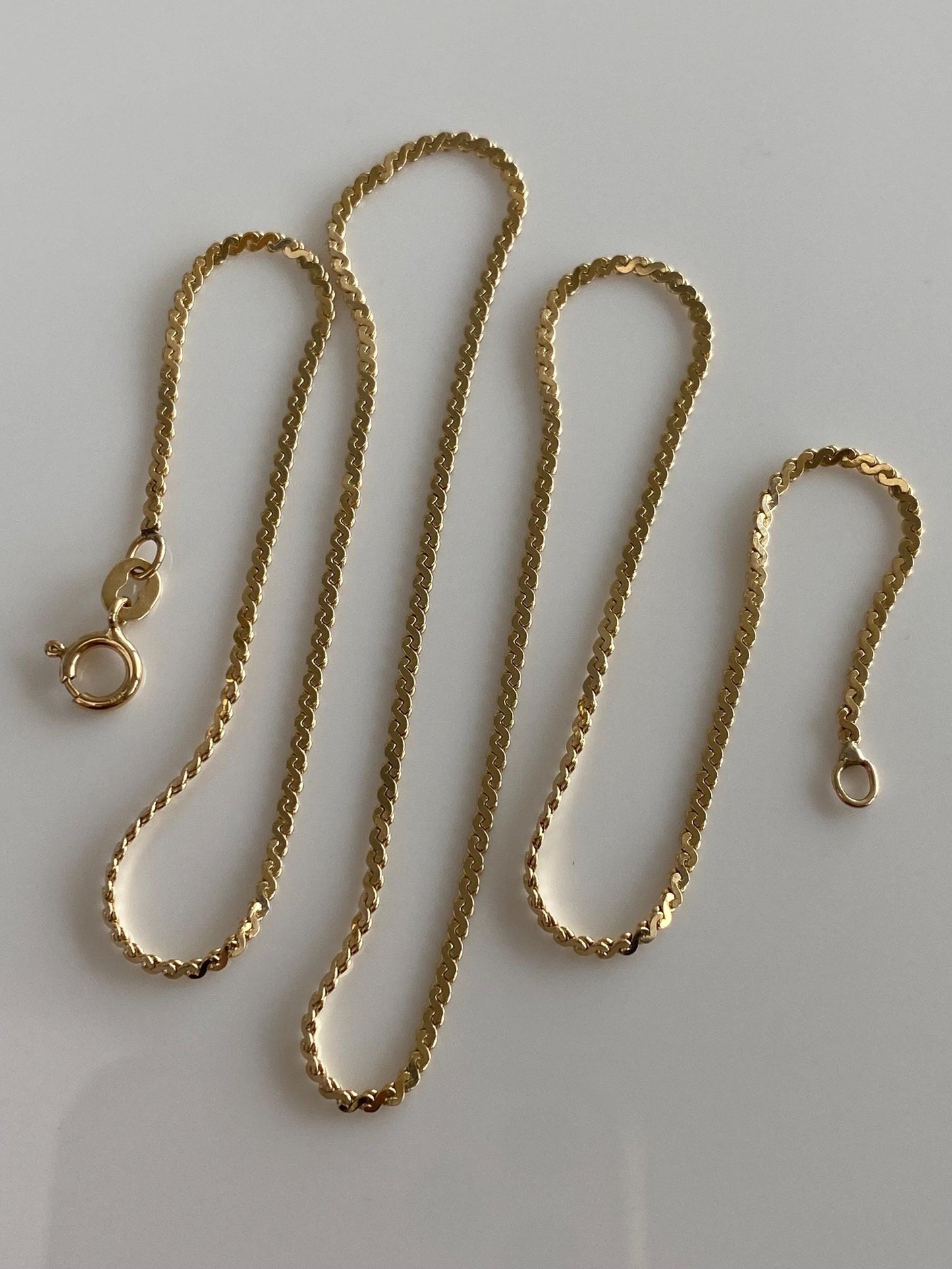 Vintage Solid 14k Yellow Gold Serpentine Chain Necklace - 18.75 inches