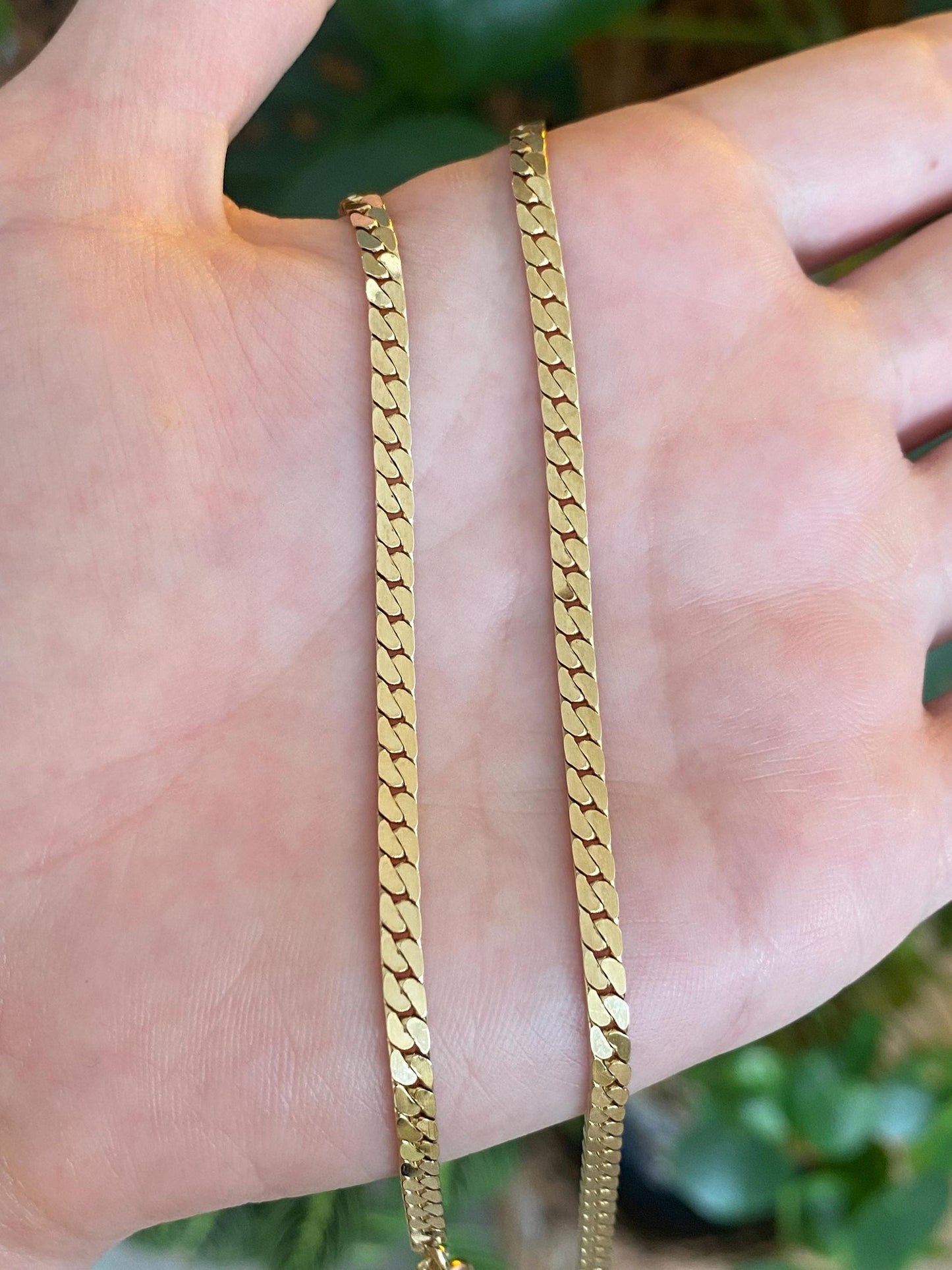 Vintage Solid 14k Yellow Gold Flat Curb Chain Necklace - 16.25 inches
