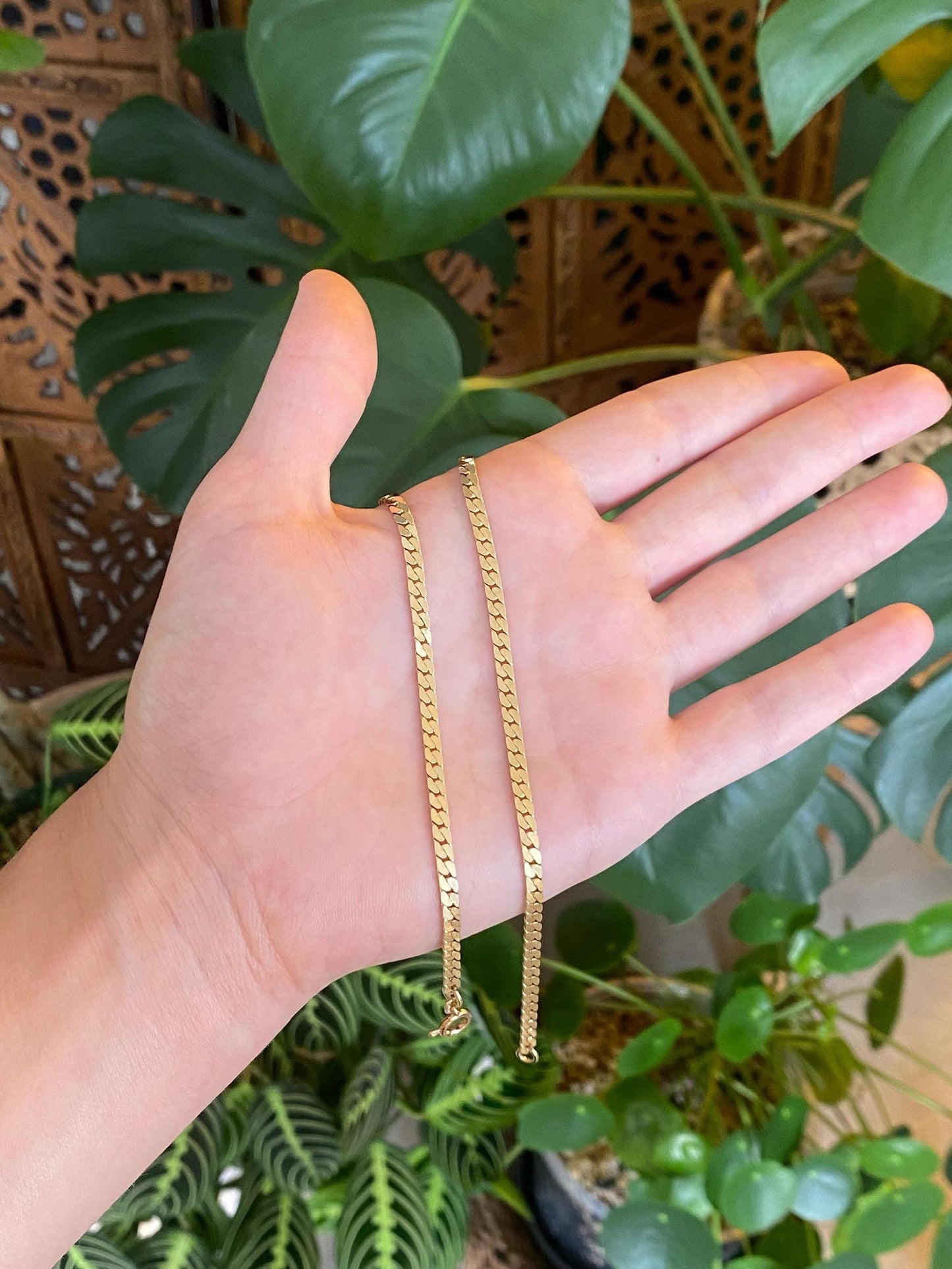 Vintage Solid 14k Yellow Gold Flat Curb Chain Necklace - 16.25 inches