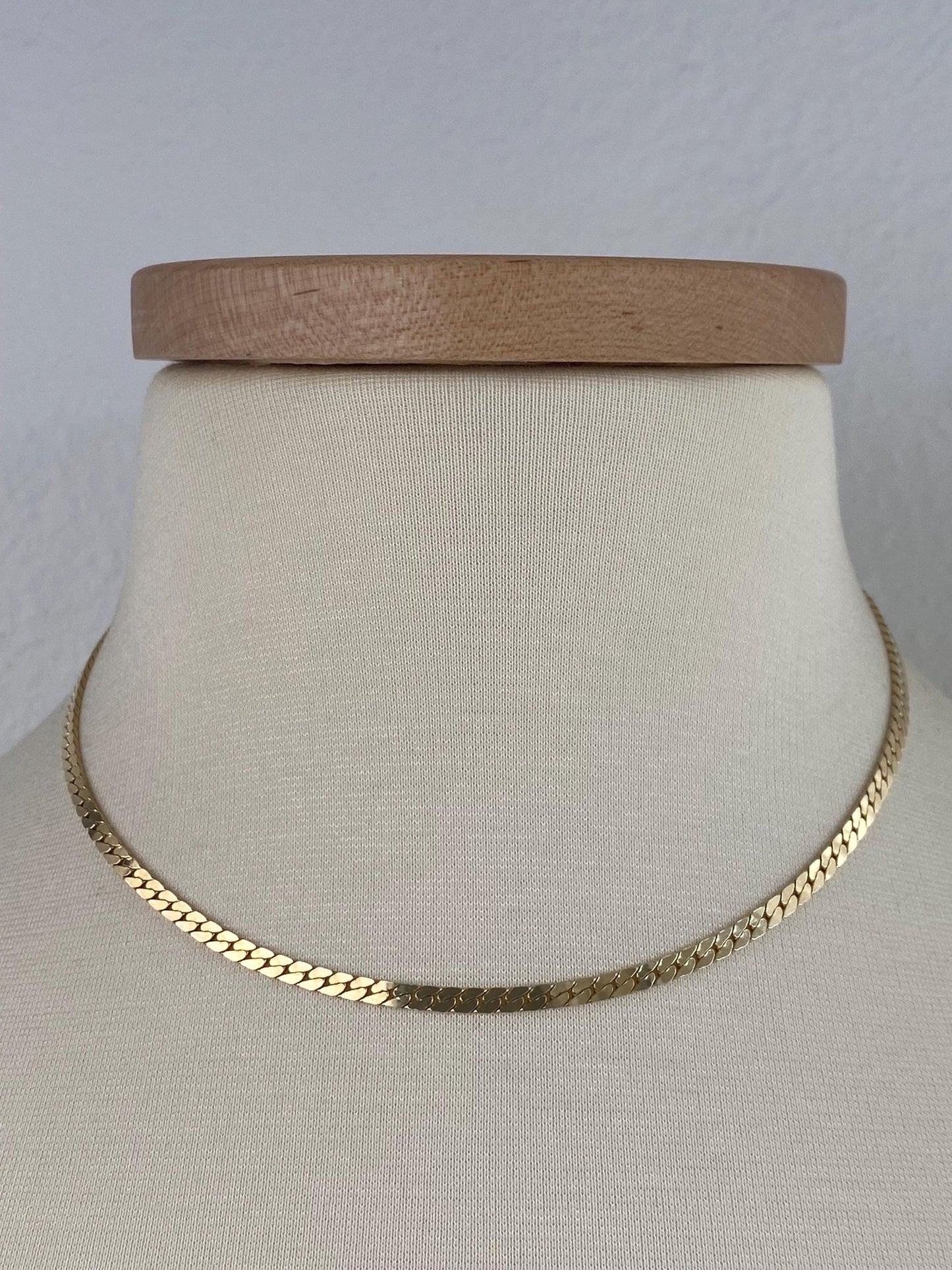Vintage Solid 14k Yellow Gold Flat Curb Chain Necklace - 16.25 inches