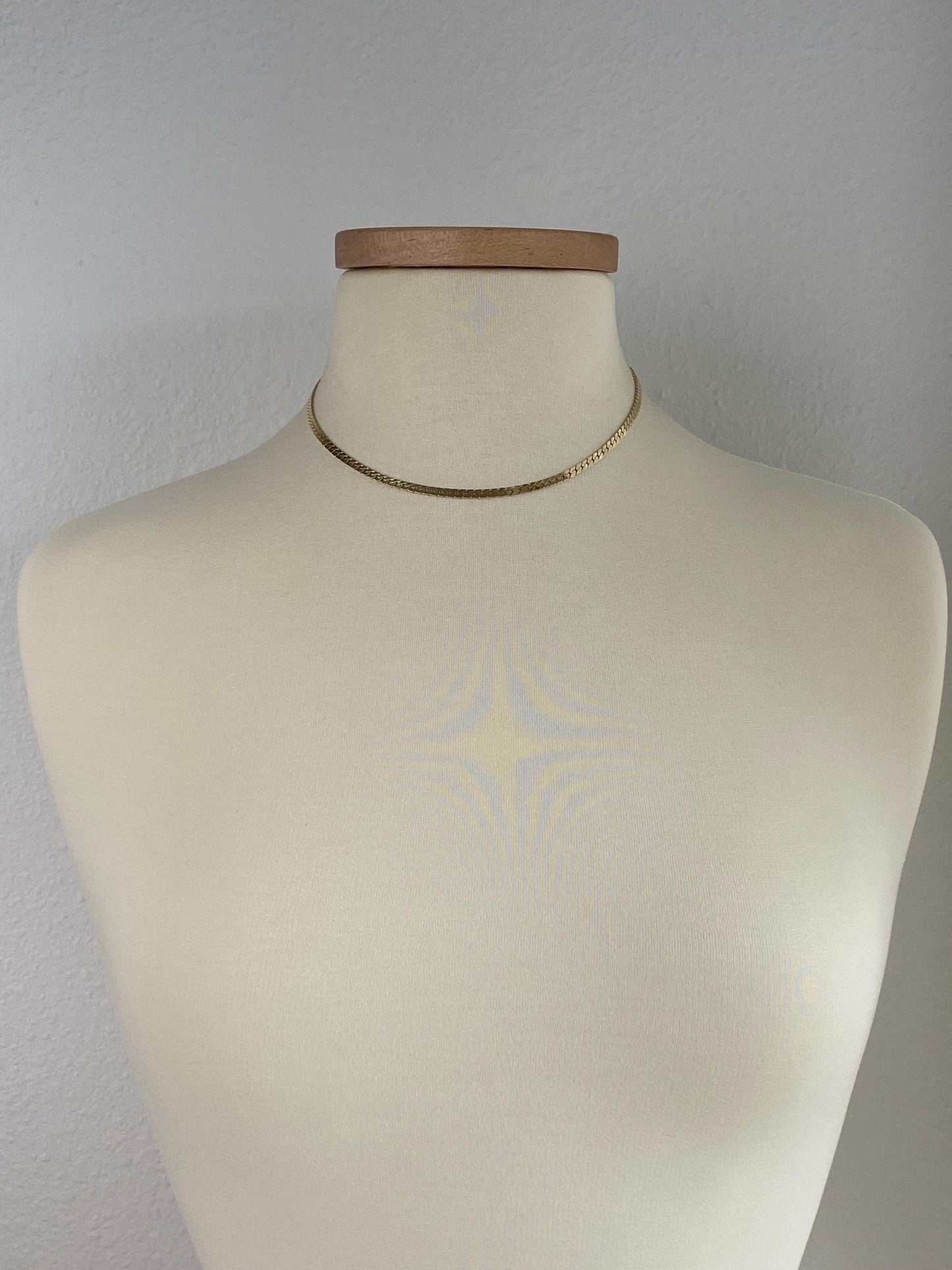Vintage Solid 14k Yellow Gold Flat Curb Chain Necklace - 16.25 inches